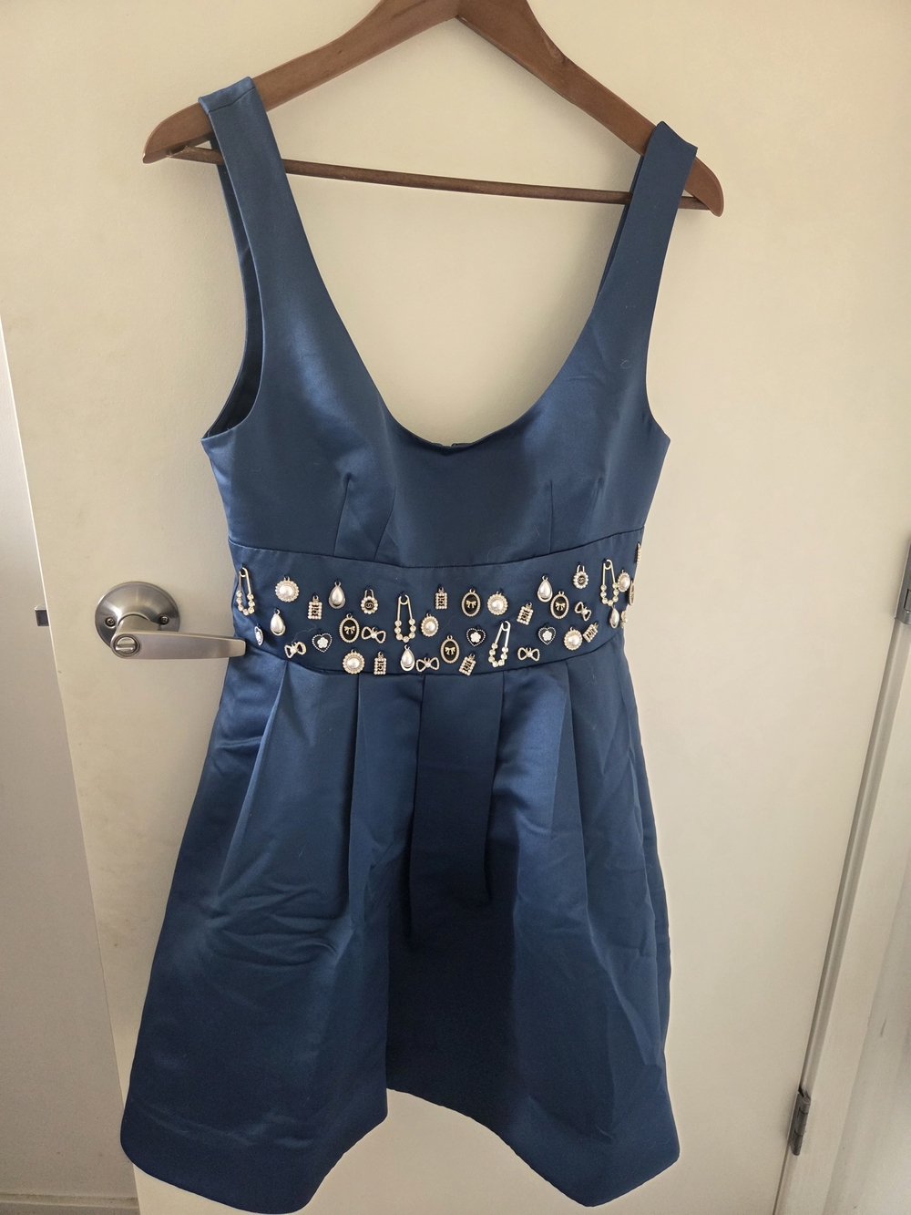 Maeve Blue Embellished Waist Mini Dress
